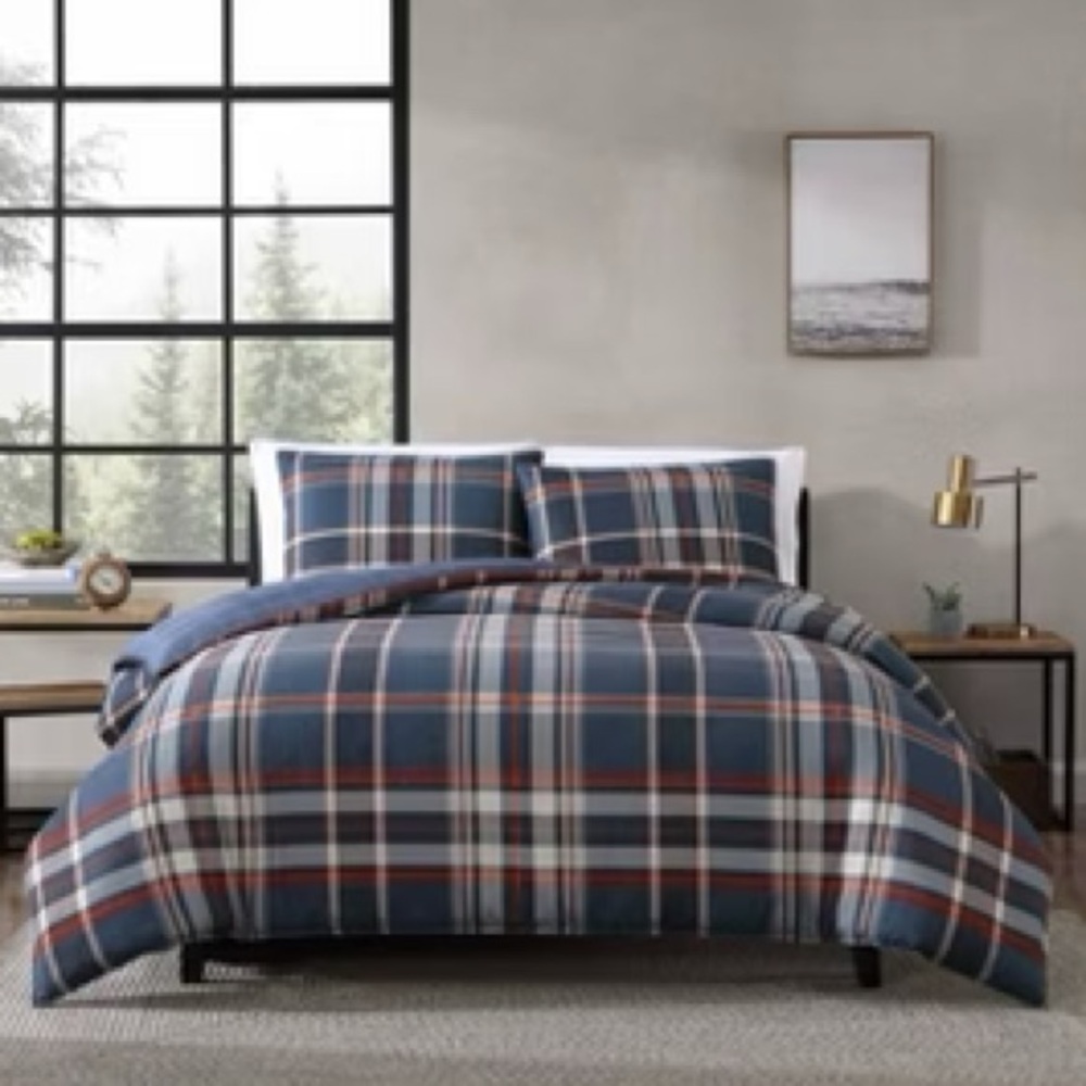 Jason Comforter Set 3-piece Navy Plaid